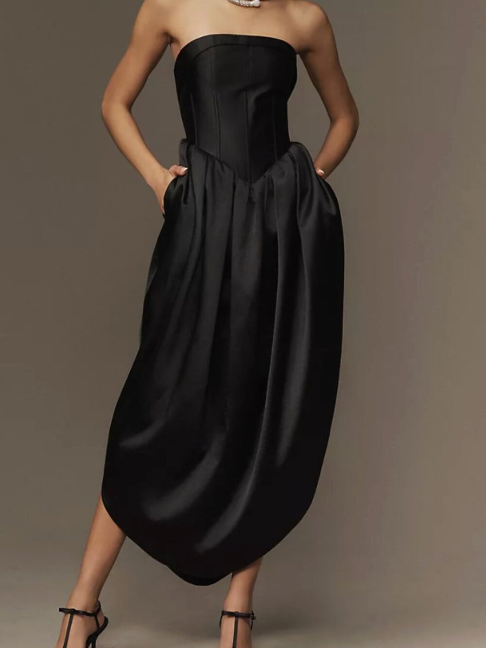 Anthropologie Mare Mare Luna Strapless Tulip Midi Dress Black